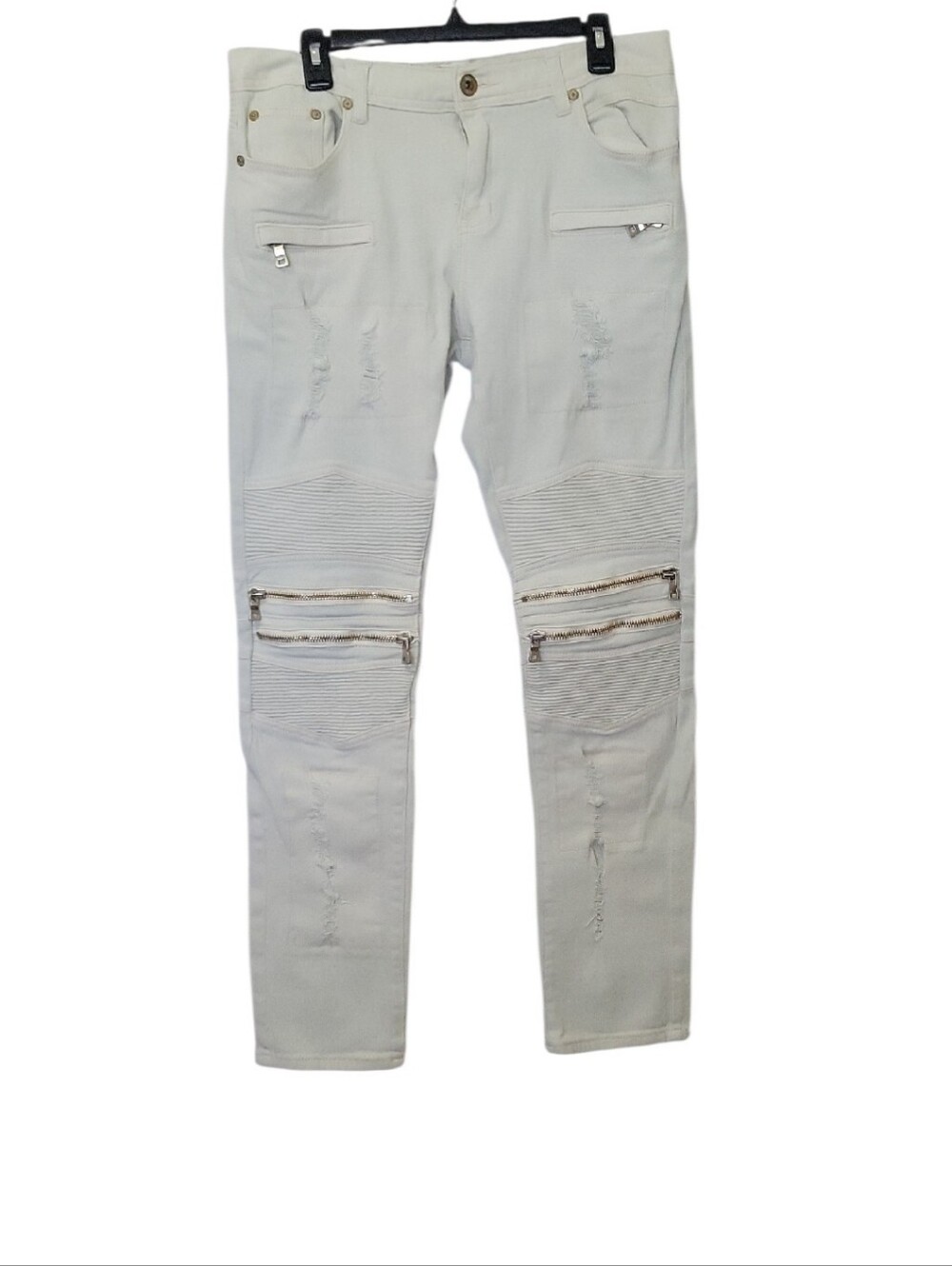 Slim Moto Jeans in Off-White with Zipper Detail 34 X 34